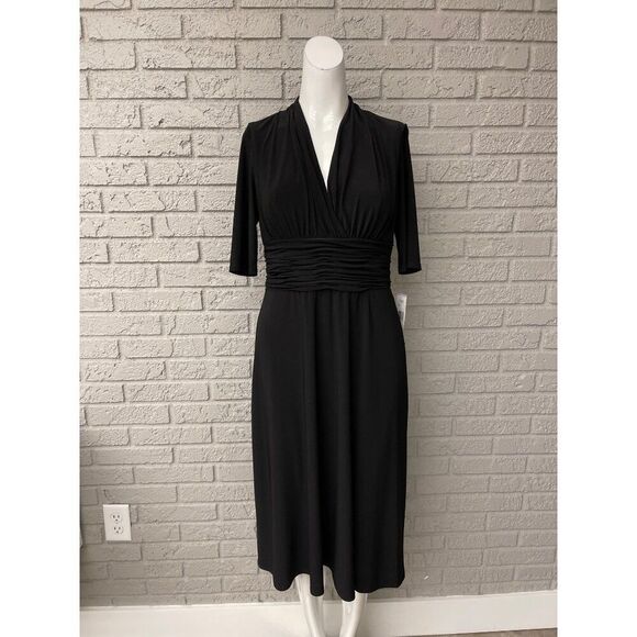 Evan Picone Women Short Sleeve Surplice Neckline Ruched Waist Dress Size 6 NWT - Picture 1 of 8